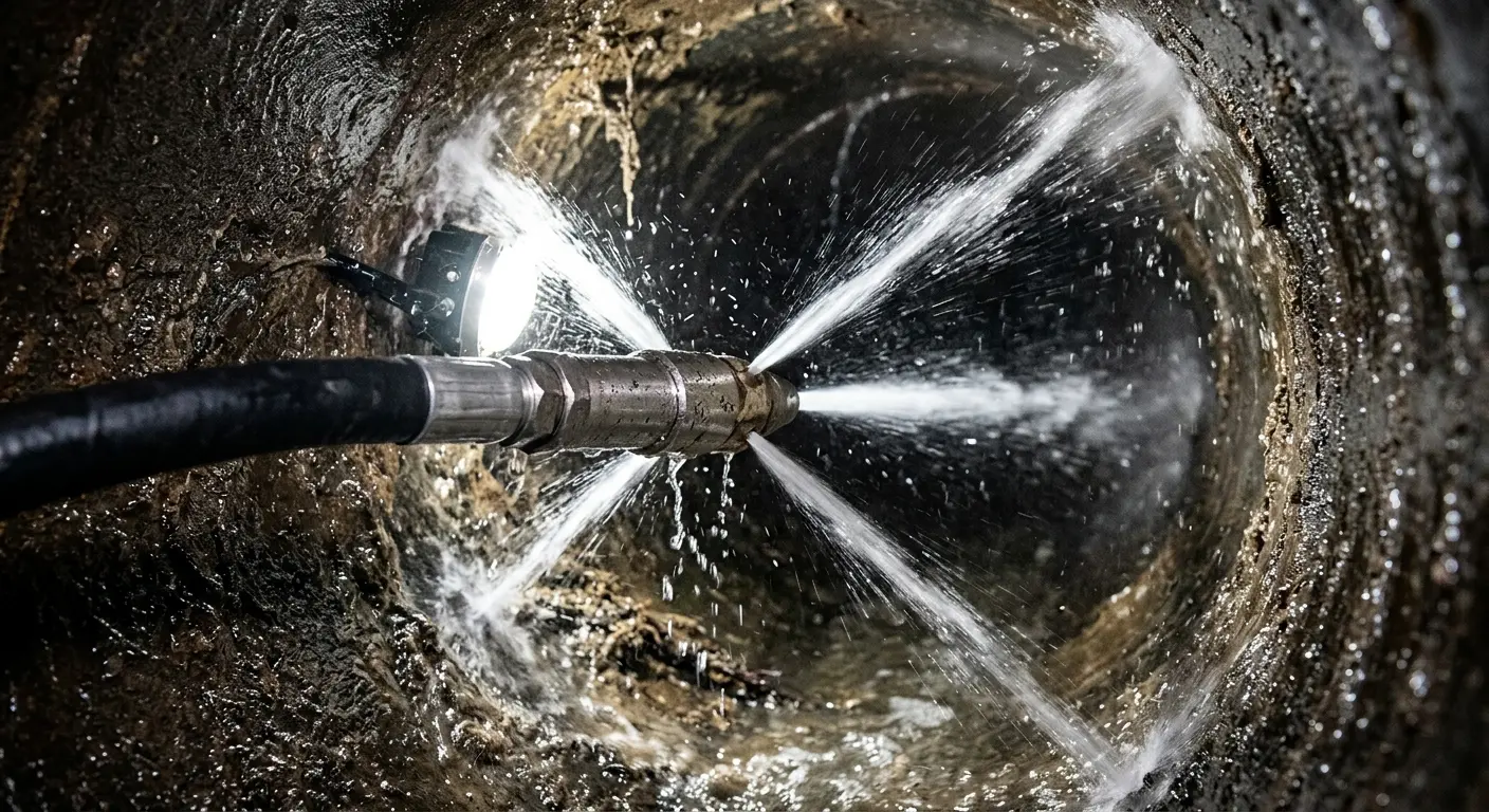 High-pressure hydro jetting nozzle cleaning sewer pipe for Storm Drain Cleaning in Barrington